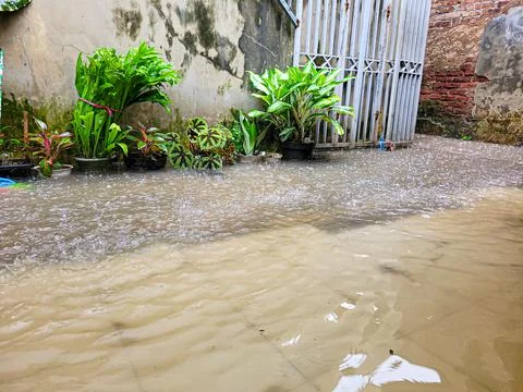 Flooding due to heavy rain does not stop Stock Photos
