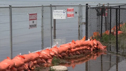 Flooding due to record high water levels on Lake Ontario Canada this year Stock Footage 108959582