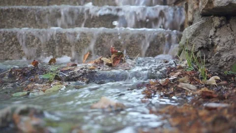 Flooding during rain. Water flows down the stairs Stock Footage 206350231