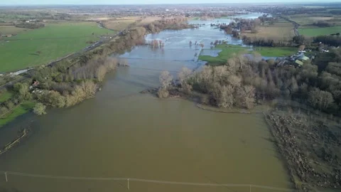 Flooding in fields Stock Footage 261084474