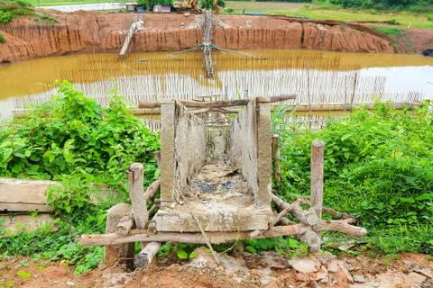 Flooding of floodgate construction. Stock Photos