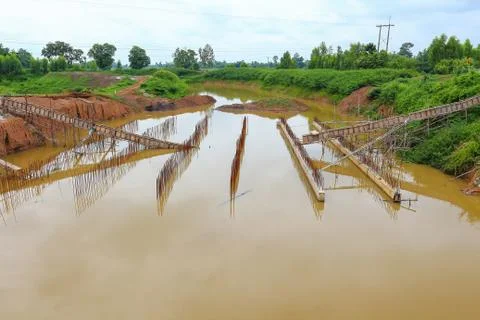 Flooding of floodgate construction. Stock Photos