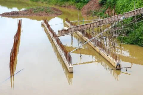 Flooding of floodgate construction. Stock Photos