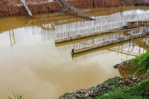 Flooding of floodgate construction. Stock Photos