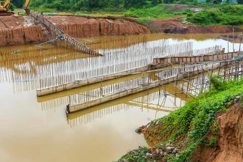 Flooding of floodgate construction. Stock Photos