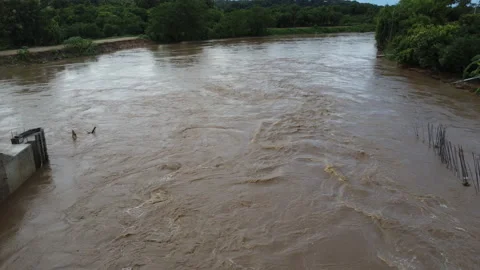 Flooding the floodgate construction, unfinished construction. Stock Footage 217423651