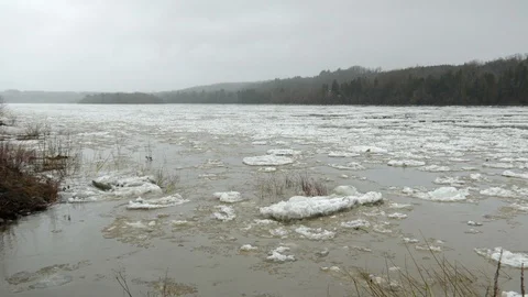 Flooding ice flow fast river climate change 4k landscape Stock Footage 108642300