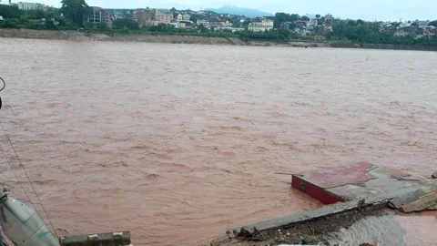 Flooding in the river due to heavy rainfall Stock Footage 315967927