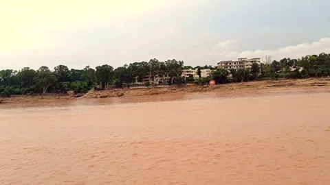 Flooding in the river due to heavy rainfall Stock Footage 315969074