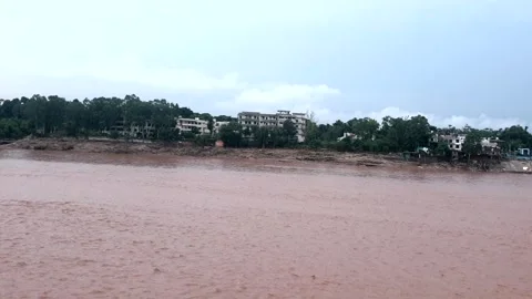 Flooding in the river due to heavy rainfall Stock Footage 315969606