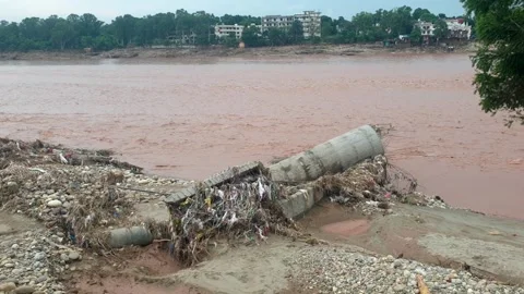 Flooding in the river due to heavy rainfall Stock Footage 315970605