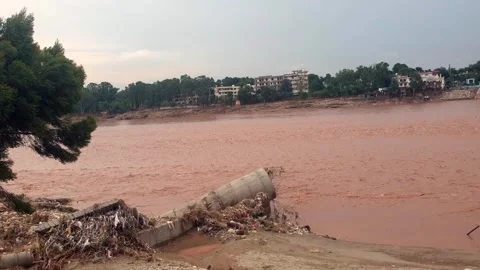 Flooding in the river due to heavy rainfall Stock Footage 315970611