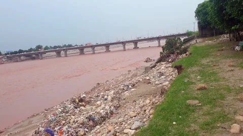 Flooding in the river due to heavy rainfall Stock Footage 315970697