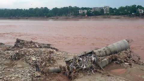 Flooding in the river due to heavy rainfall Stock Footage 315970722
