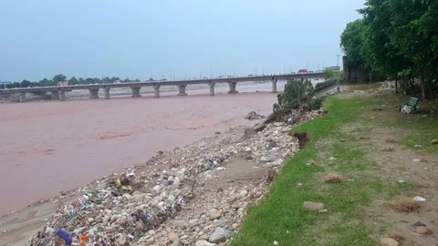 Flooding in the river due to heavy rainfall Stock Footage 315970734