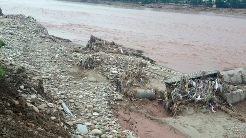 Flooding in the river due to heavy rainfall Stock Footage 315970752