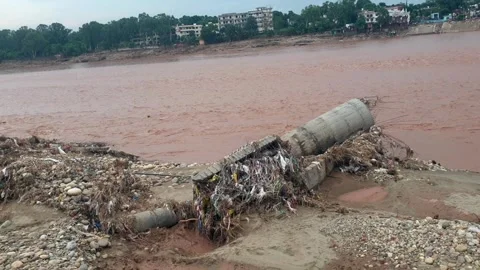 Flooding in the river due to heavy rainfall Stock Footage 315970820