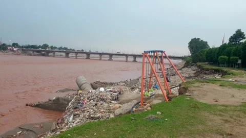 Flooding in the river due to heavy rainfall Stock Footage 315971039
