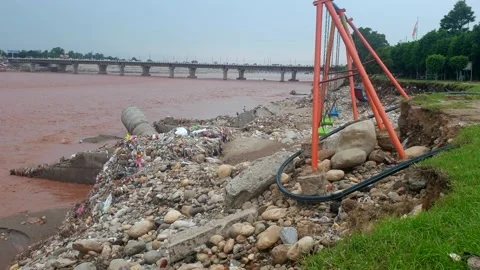 Flooding in the river due to heavy rainfall Stock Footage 315971047