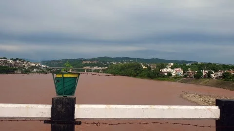 Flooding in the river due to heavy rainfall Stock Footage 315971188