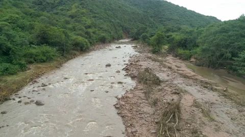 Flooding river fly over Stock Footage 183267015