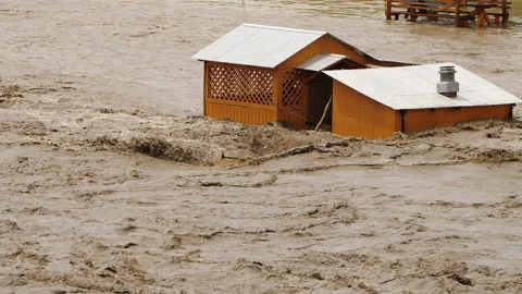 Flooding, River overflowing, Ecological disaster, Global warming problem Stock Footage 134716310