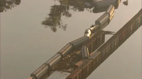 Flooding River Train Containers Stock Footage 37274685