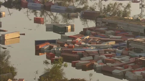 Flooding River Train Containers Stock Footage 37274687