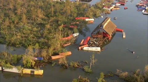 Flooding River Train Containers Stock Footage 37274689