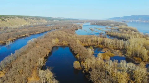 Flooding in the spring on the Volga Stock Footage 89935364