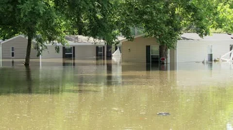 Flooding in a trailer park Stock Footage 12576720