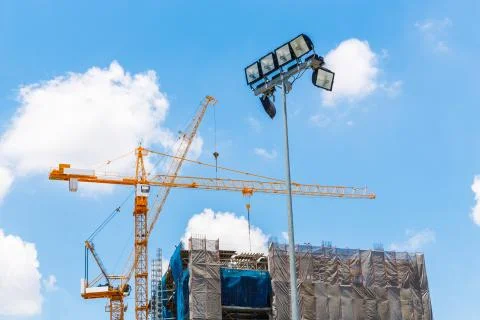 Floodlight in construction site Stock Photos