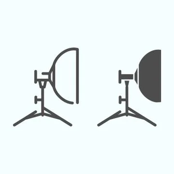 Floodlight line and solid icon. Lamp to power light for photography vector Stock Illustration