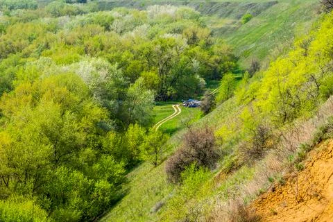 Floodplain forest on steep slopes Stock Photos