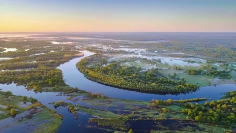 Floodplain of the river Prypyat in spring Stock Footage 130461180