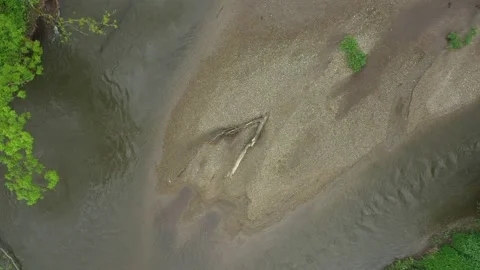 Floodplain river sandy sand alluvium meanders delta dron aerial video shot Stock Footage 165458049