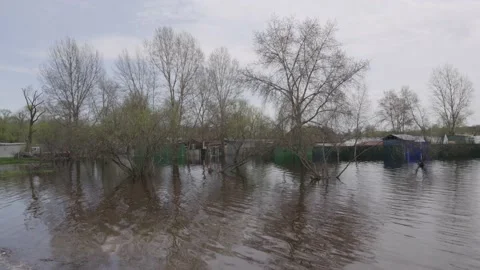 Floods of the Dnipro River and flooding of the coastal territories of Kyiv and Stock Footage 239990997