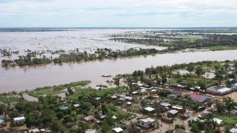 Floods in Sofala Buzi, Mozambique Took Place After tropical Cyclone Idai and Ell Stock Footage 243104865