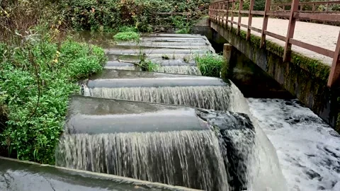 Floodwater and weir Stock Footage 142363448