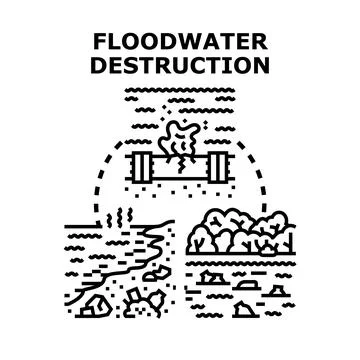 Floodwater destruction causing ecological problems and pollution Stock Illustration