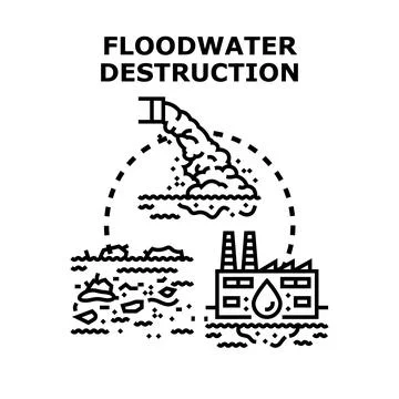 Floodwater destruction causing environmental damage concept vector Stock Illustration