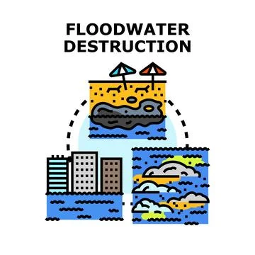 Floodwater destruction vector icon showing climate change impact Stock Illustration