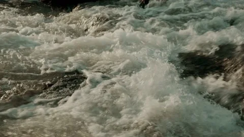 Floody river slow motion in the evening during the sunset Stock Footage 145729284