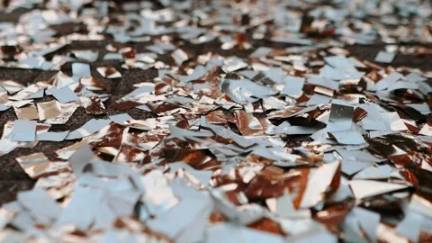 Floor with after a party celebration with empty bottles, gift box and party Stock Footage 258802475