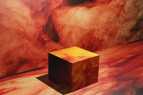 A floor and wall of wallpaper with a pattern of colored smoke, illuminated by Stock Illustration