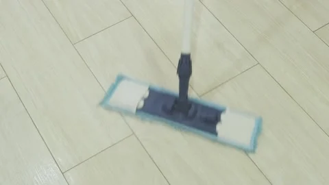Floor cleaning with pile mop, tile tiles, selective focus Stock Footage 271069524