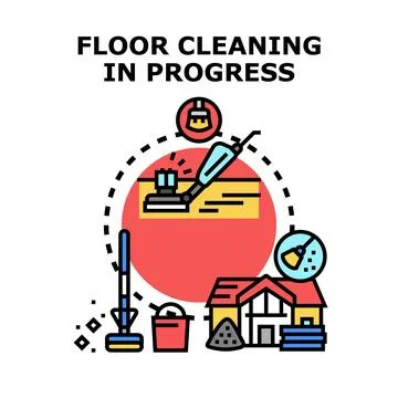 Floor cleaning in process with house home tools Stock Illustration