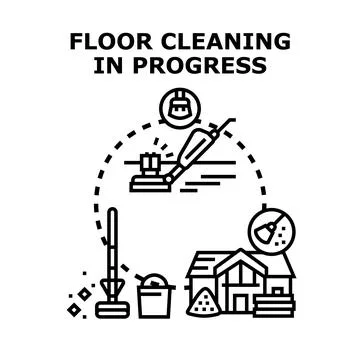 Floor cleaning in process with house home tools Stock Illustration
