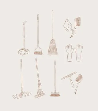 Floor cleaning tools accessories beige Stock Illustration