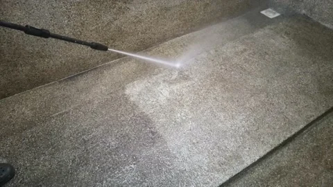 Floor cleaning work is being done using water jets Stock Footage 143950111